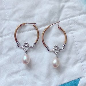 14k gold and sterling silver earring w/pearl drop